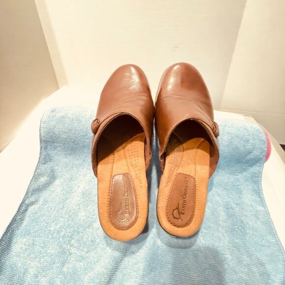 Earth Origins Addison Shoes Womens Size 7.5M Brown Leather Slip On Mules Comfort - Picture 3 of 15